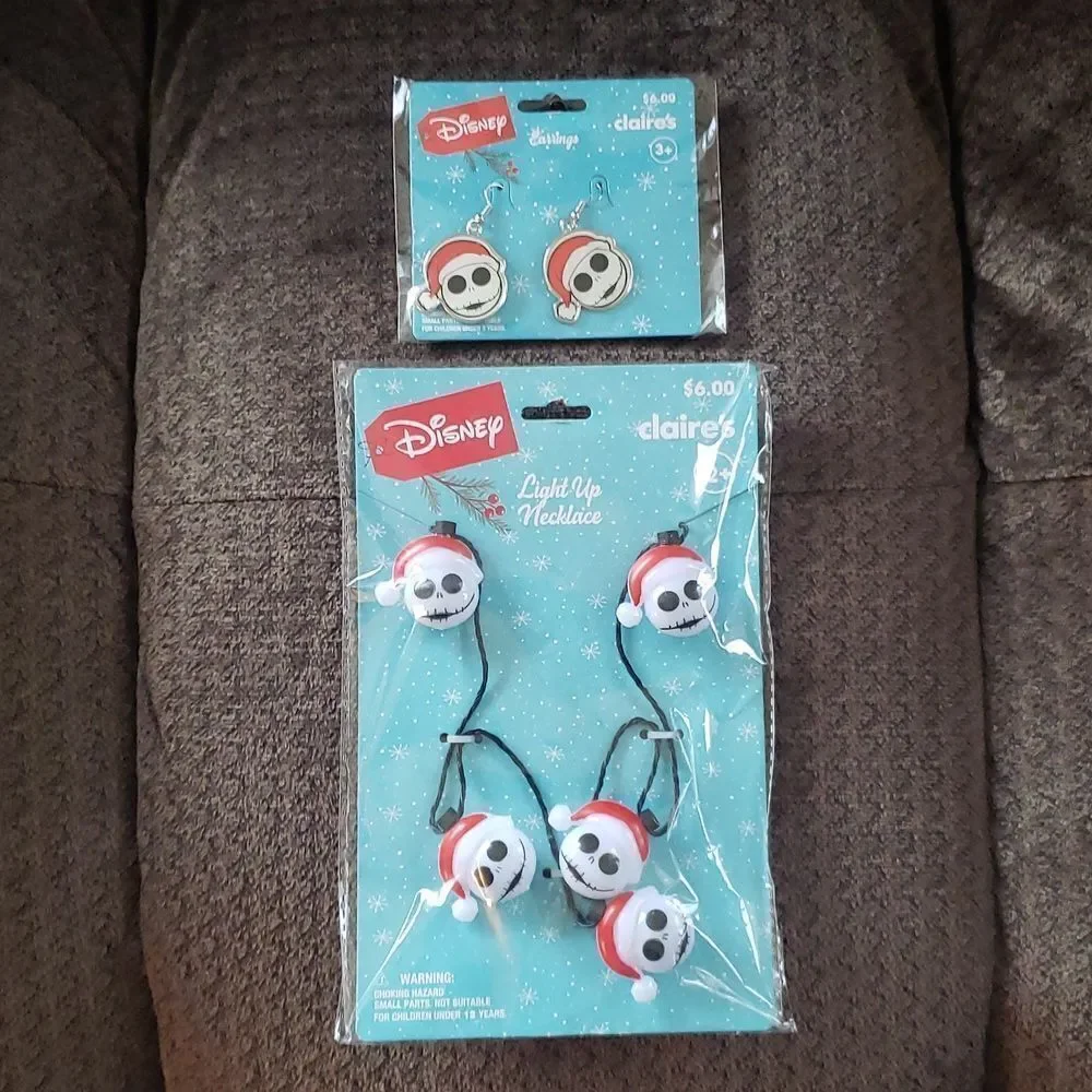 Nightmare Before Christmas Jack Skellington Light-Up Nklc and Pierced Earrings